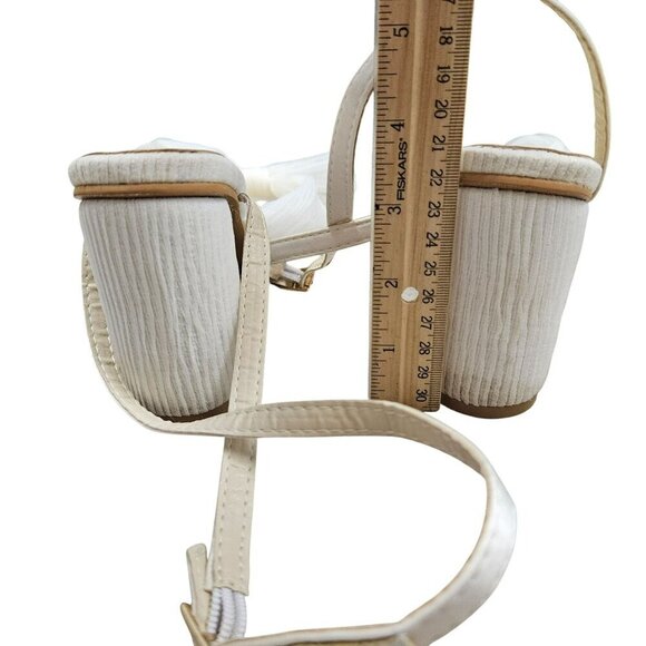 White Strappy High Block Round Heel Sandals Gauzy Bow Chunky‎ Heel Cottage Girly - Picture 10 of 14